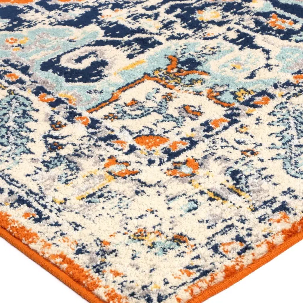 Luxurious Sicily Messina Orange Blue Transitional Rug Elegant Design Plush Feel