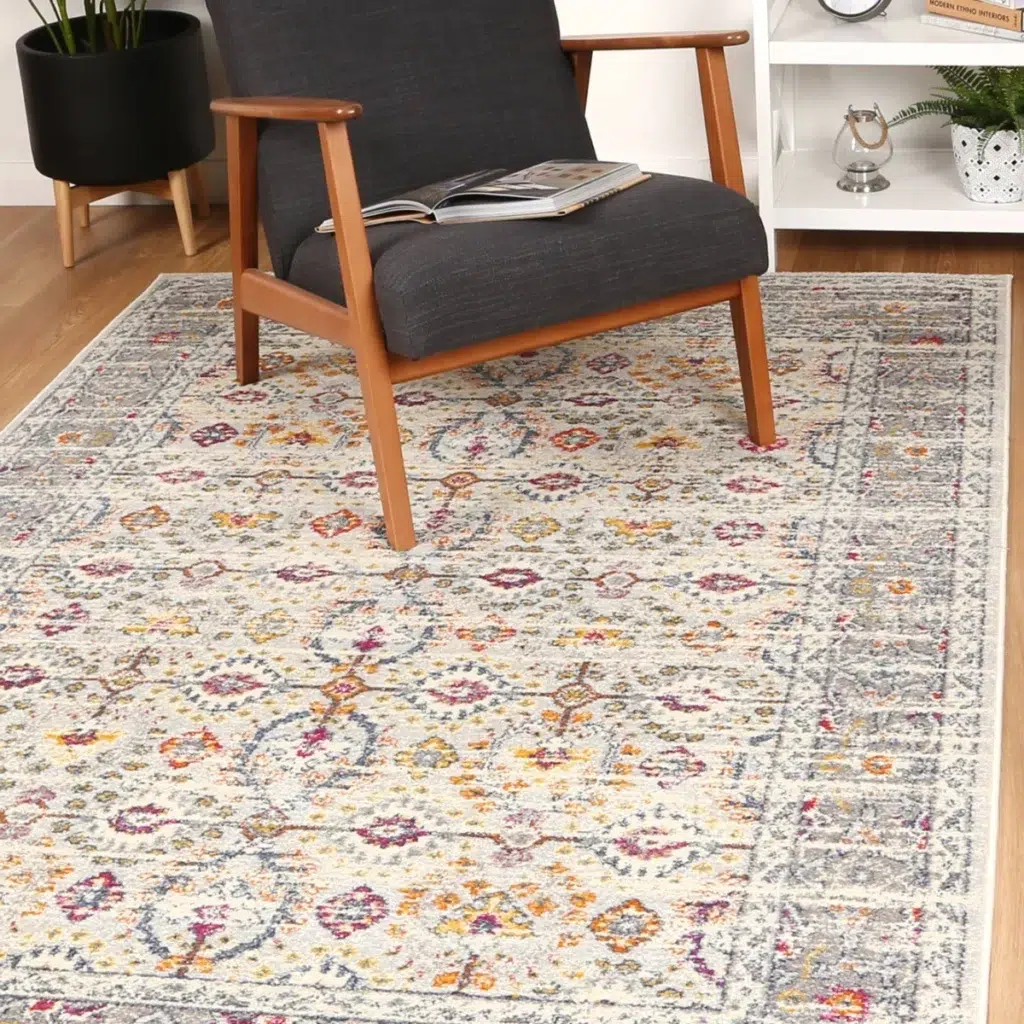 Luxurious Sicily Ferla Grey Multi Transitional Rug elegant design vibrant colors durable low maintenance