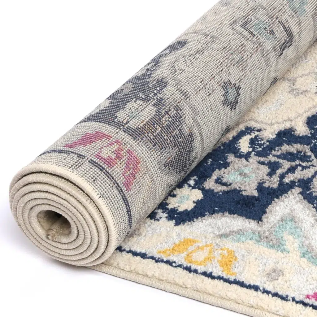 Sicily Acate Ivory Multi Transitional Rug vibrant design low maintenance durable synthetic fibers perfect for any room luxe pinks smooth blues