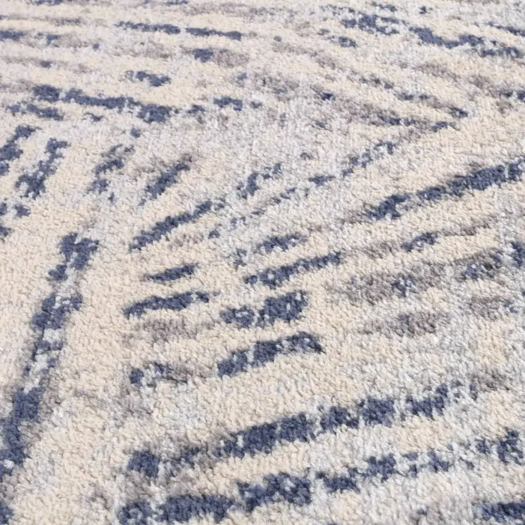 Luxurious Sicily Ferraro Ivory Blue Geometric Rug enhances any room with vibrant colors and durability