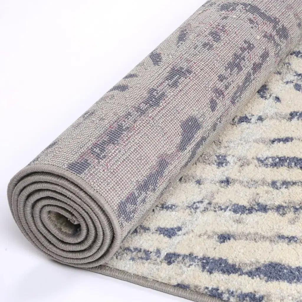 Luxurious Sicily Ferraro Ivory Blue Geometric Rug Enhances Any Room Decor