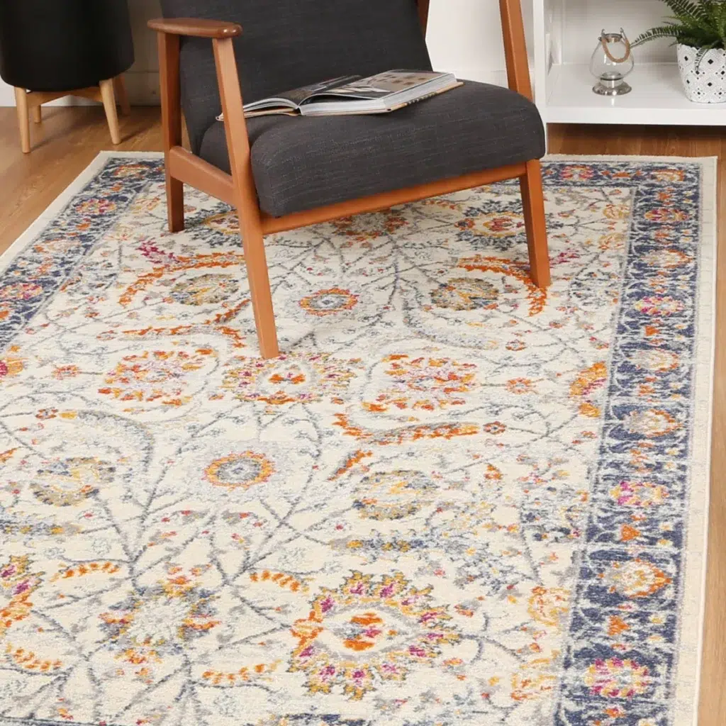 Sicily Mortilli blue yellow transitional rug luxurious vibrant colors durable design soft underfoot perfect living room decor