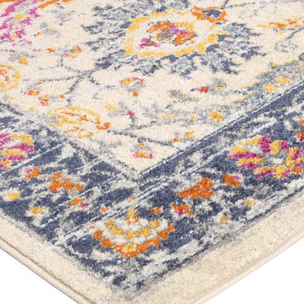 Sicily Mortilli Blue Yellow Transitional Rug vibrant colors luxurious design low maintenance durable construction