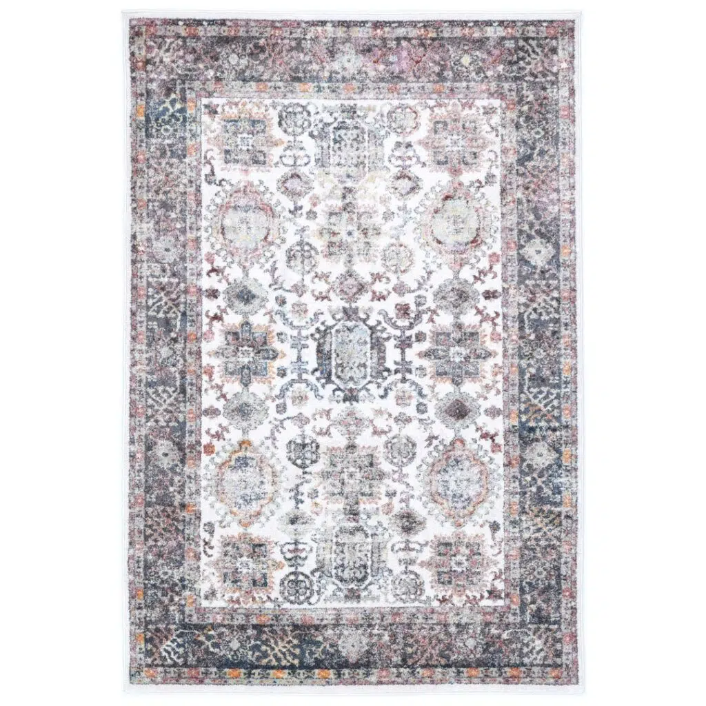 Soft Santa Fe Camino Border Cream Rug adds elegant comfort to any room with durable high quality synthetic fibers perfect for pets kids and easy cleaning