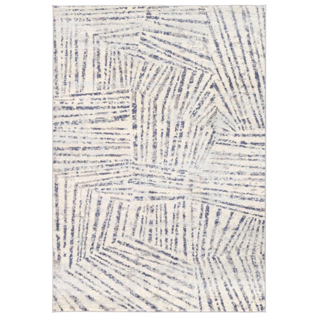 Luxurious Sicily Ferraro Ivory Blue Geometric Rug Elegant Design Stain Resistant Durable Synthetic Fiber