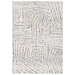 Luxurious Sicily Ferraro Ivory Blue Geometric Rug Elegant Design Stain Resistant Durable Synthetic Fiber