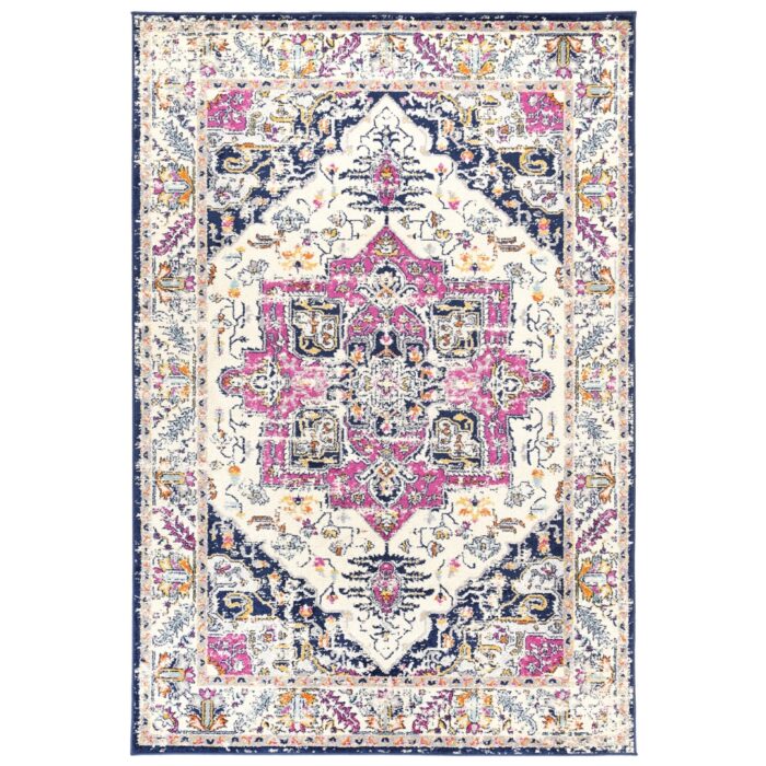 Sicily Nicosia Navy Pink Transitional Rug luxurious colors nostalgic designs vibrant eclectic bohemian interiors
