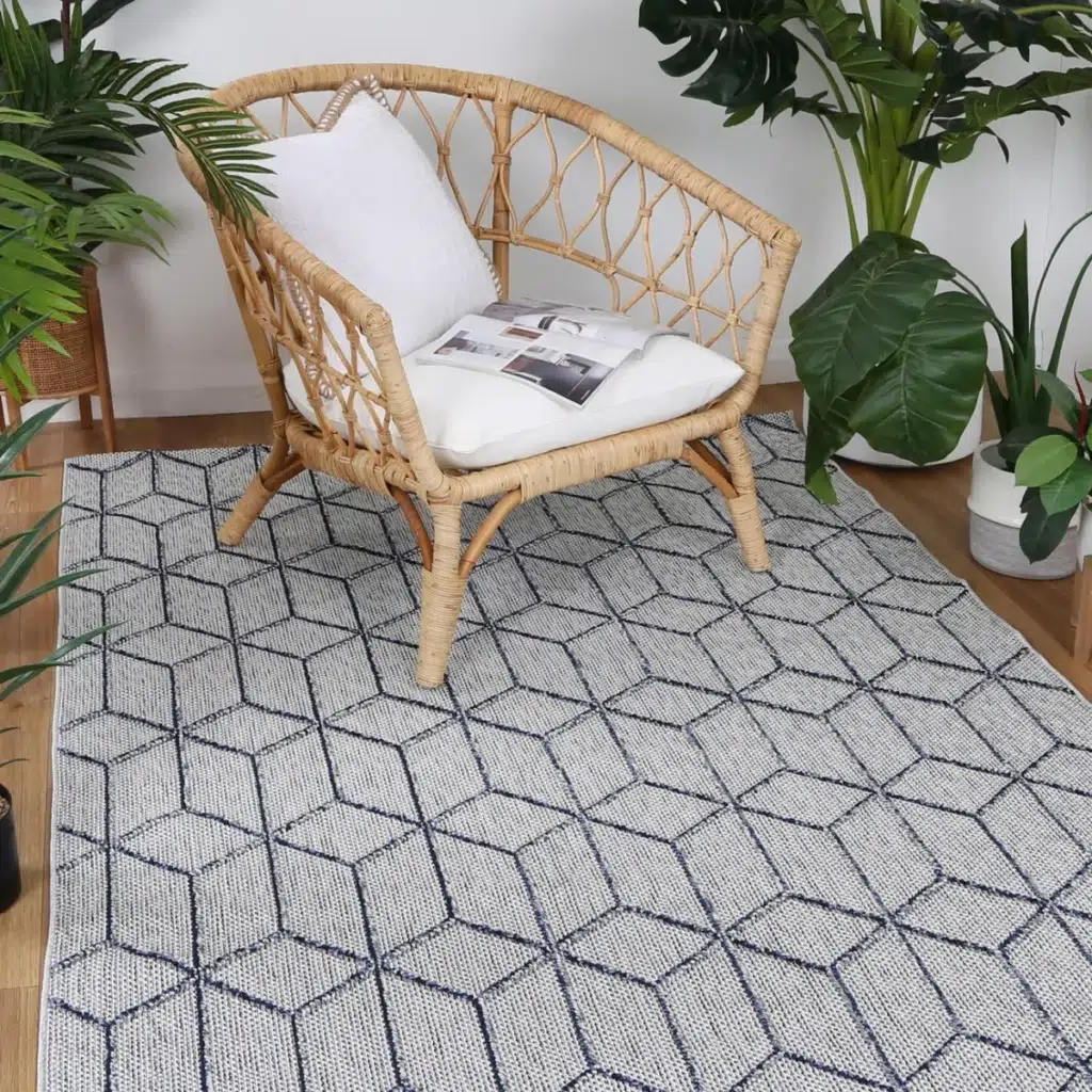 Vanuatu Greenslade Charcoal Geometric Flatweave Rug adds elegant style and durability to any room