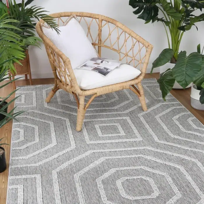Vanuatu Devesi Grey Geometric Flatweave Rug versatile indoor outdoor design durable easy clean stylish living space elegance