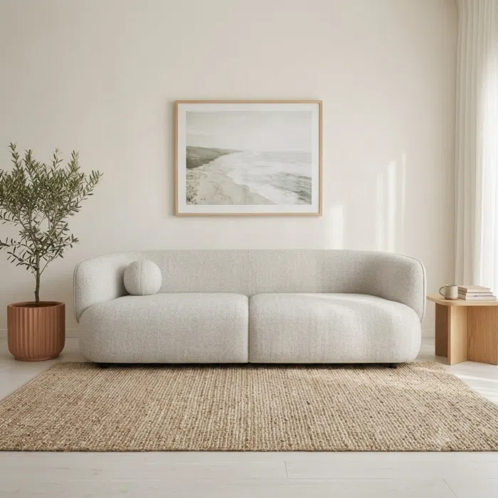 Beige Aurea 3-seater sofa in modern living room