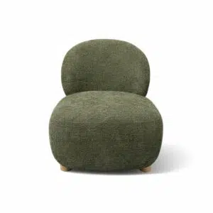 Green Coco Accent Chair with sculptural design and wood legs