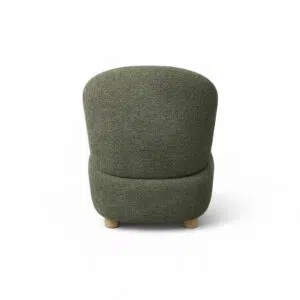 Green Coco Accent Chair with sculptural design and wood legs