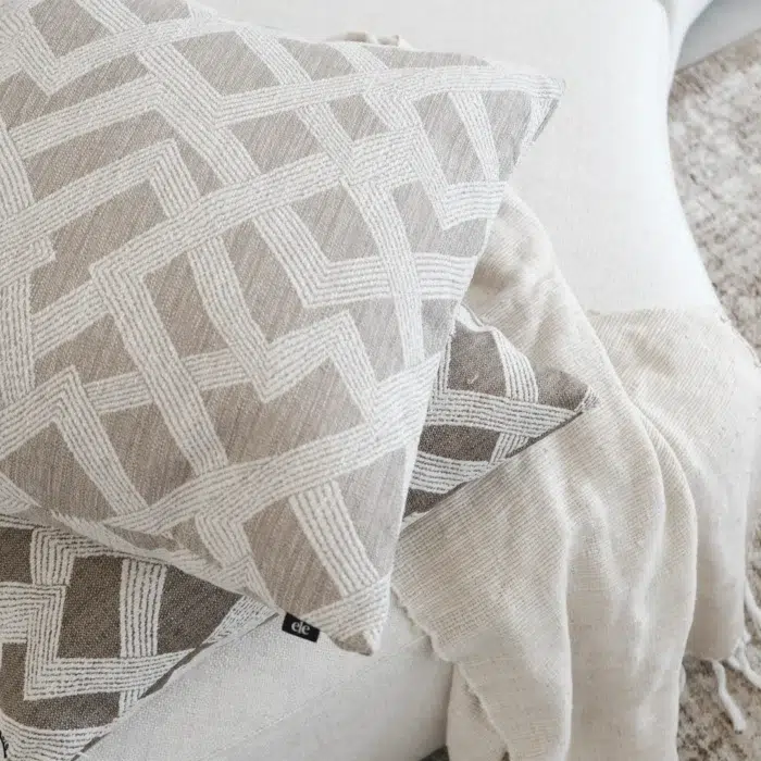 Lagom Linen Cushion 55cm in Beige with Natural Geometric Lines