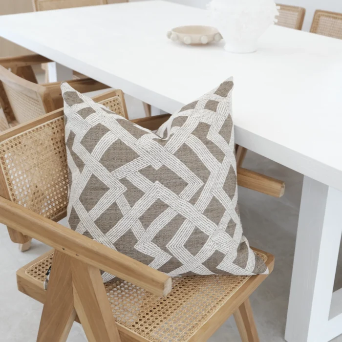 Lagom Linen Cushion 55cm in Coffee with White Line Pattern