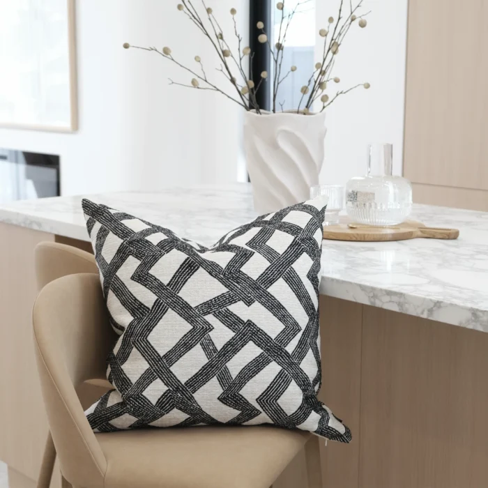 Lagom Linen Cushion 55cm Black with Natural Geometric Lines