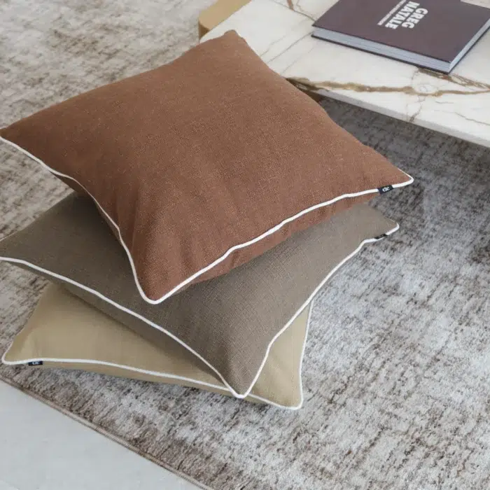 Olin 55cm Brown and White Cushion with White Border