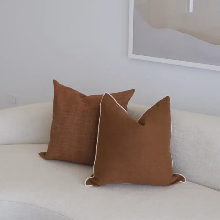 Nivo 55cm Rust Linen Cushion for Sofa or Bed