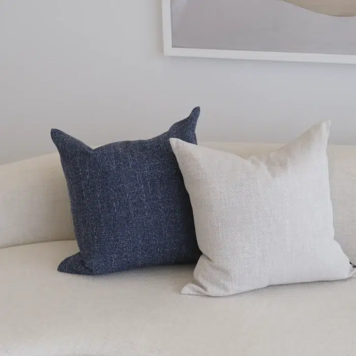 Navy blue 55cm cushion with white stripes for sofa or bed