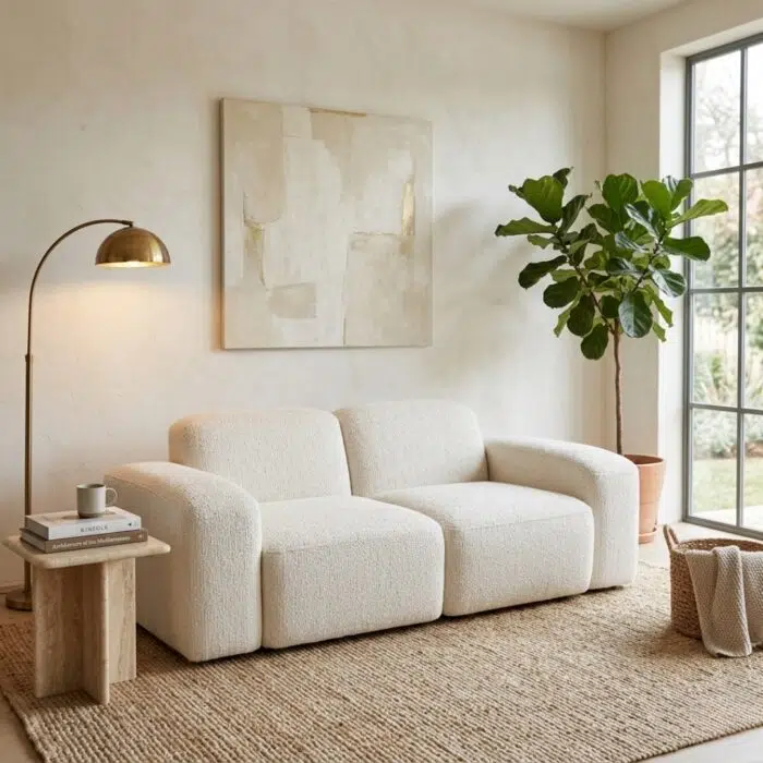 Luma 2 Seater Modular Sofa in Pixel White for small modern living spaces