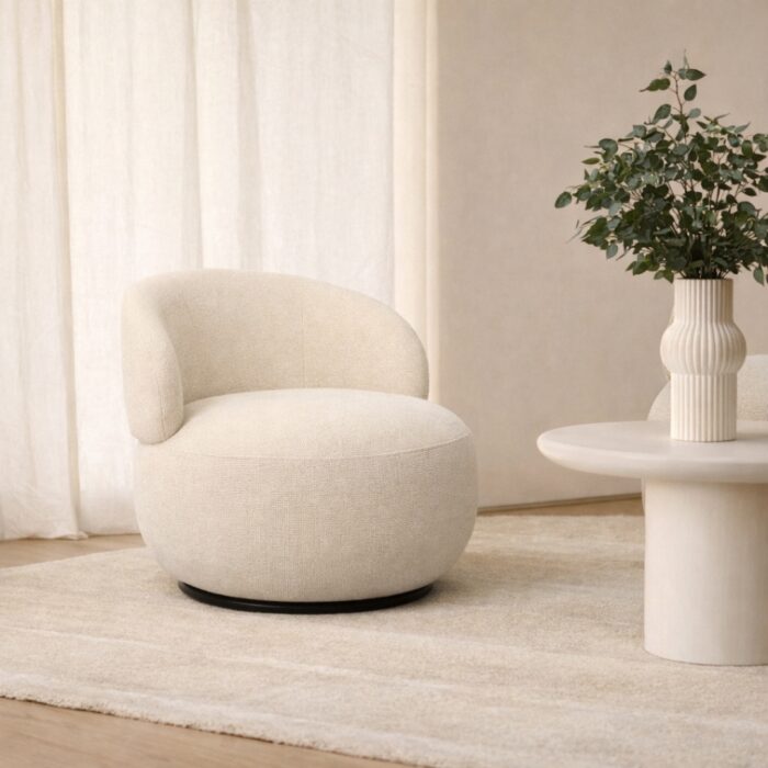 Lumi Swivel Armchair in Beige with 360° Base