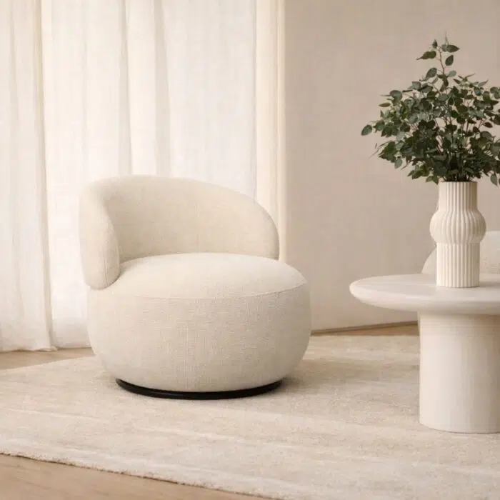 Lumi Swivel Armchair in Beige with 360° Base