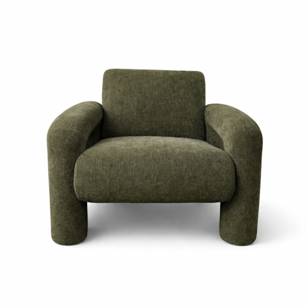 Moona Armchair in green - modern, comfortable, solid wood frame