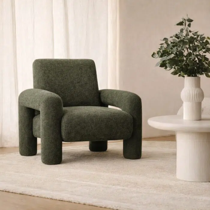 Moona Armchair in green - modern, comfortable, solid wood frame