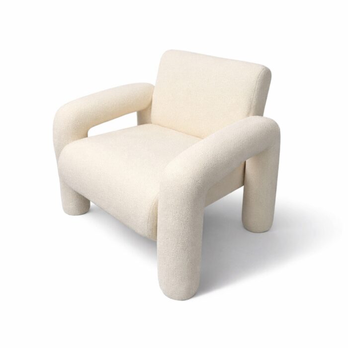 Moona Armchair in white with modern design and soft fabric upholstery