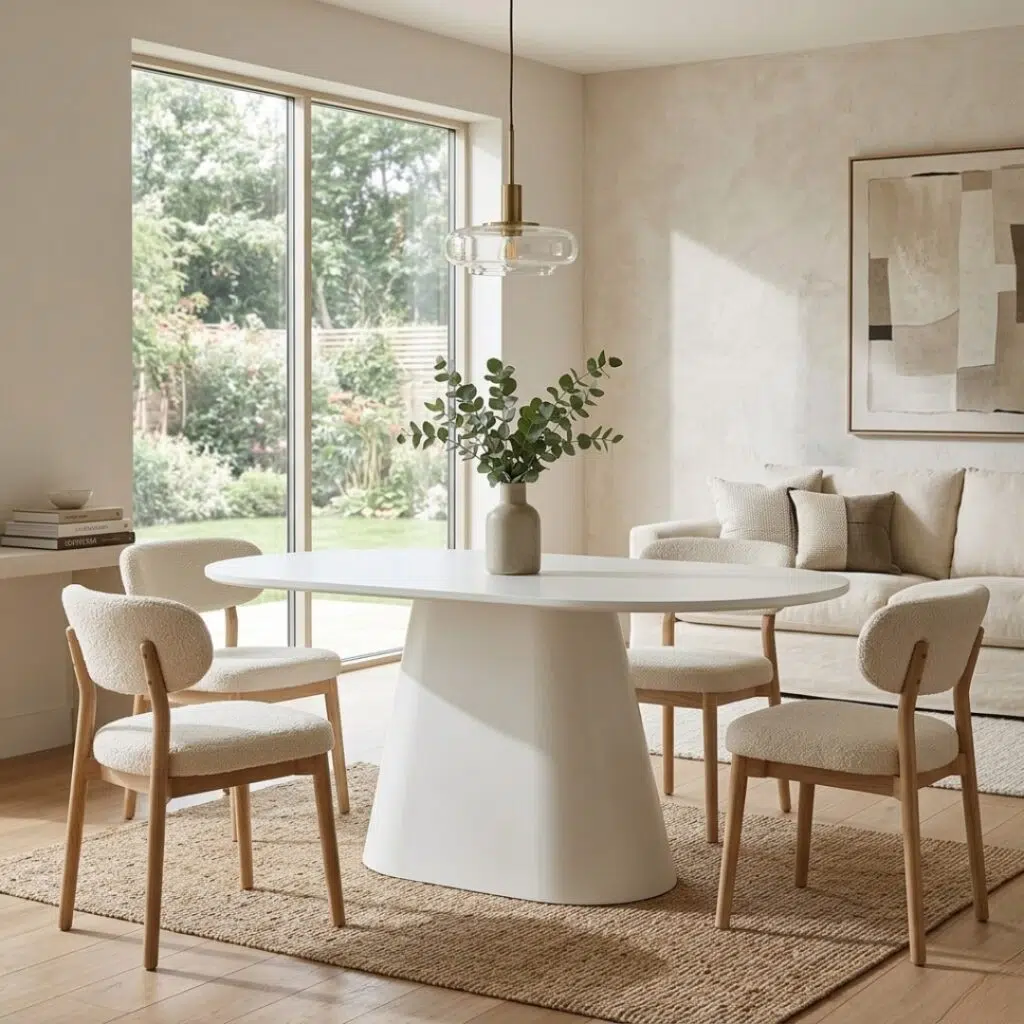Olen 160cm oval dining table with matte white MDF top and base