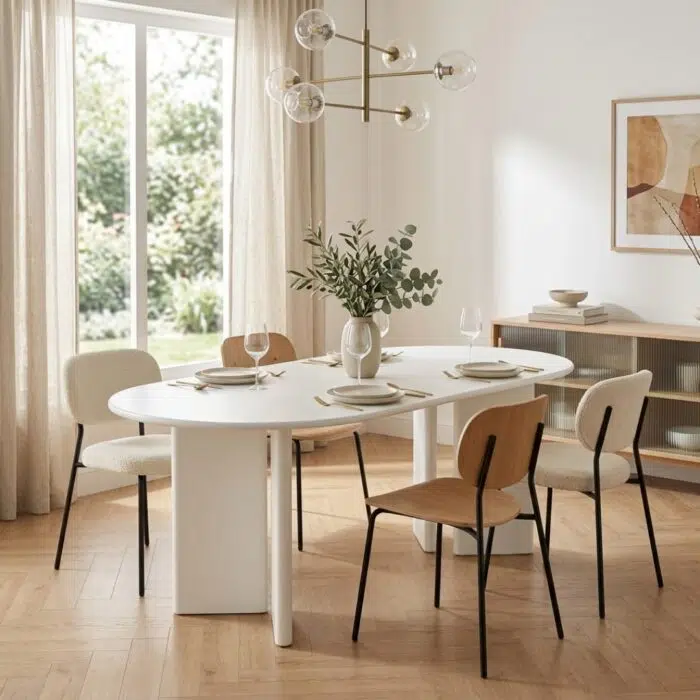 Ovo 180cm oval dining table with matte cream MDF finish