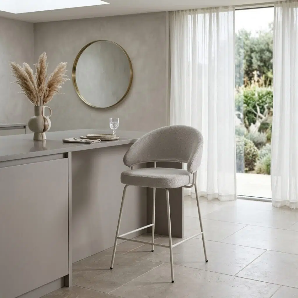 Beige Remi Bar Stool with Metal Frame and Fabric Seat