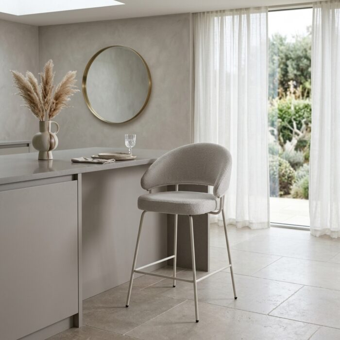 Beige Remi Bar Stool with Metal Frame and Fabric Seat