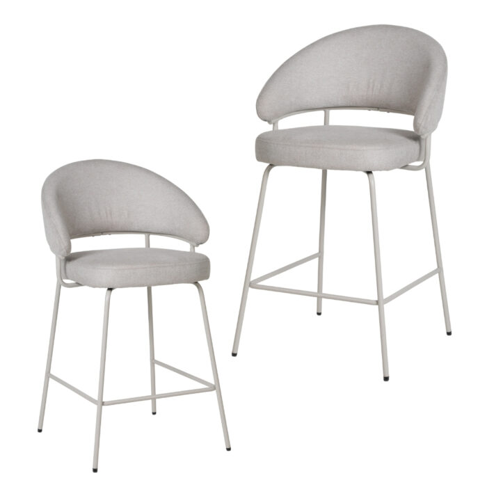 Beige Remi bar stools set of 2 with metal frame and fabric seat