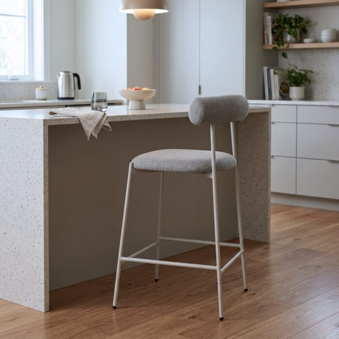 Soren Beige Bar Stool with Metal Frame and Fabric Seat