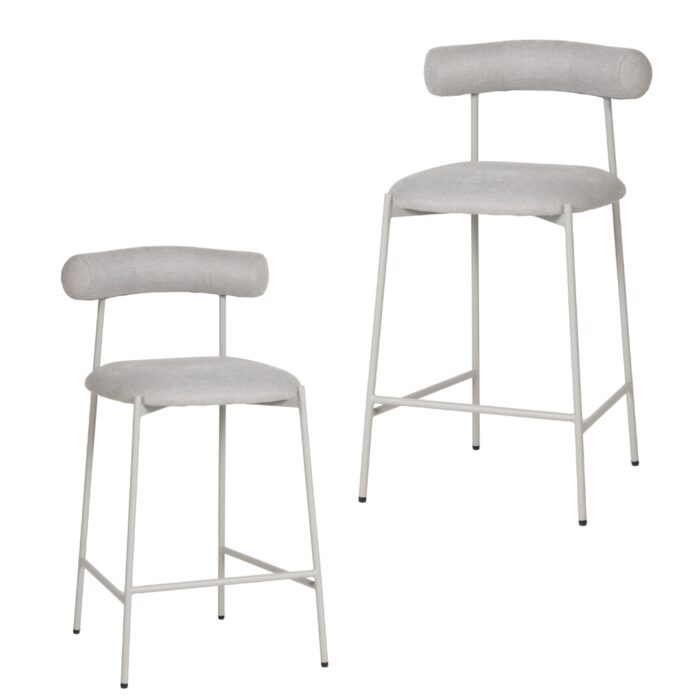 Soren Bar Stool All Beige Set of 2 with Metal Frame and Fabric Seat
