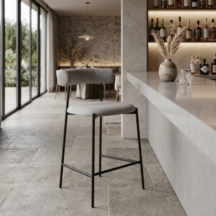 Soren Beige Bar Stool with Black Legs for Modern Kitchens