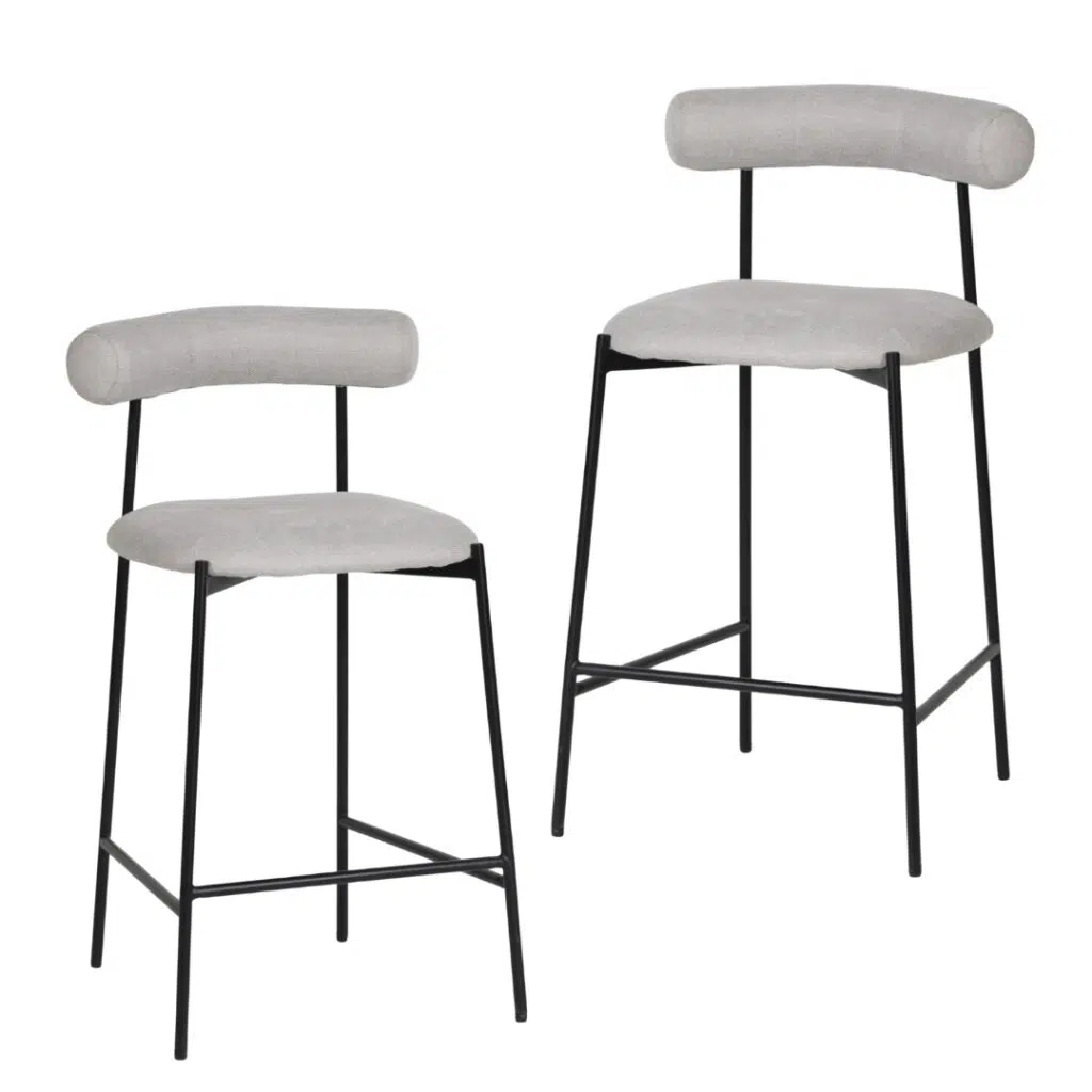 Soren Bar Stool Beige Seat Black Metal Legs Set of 2