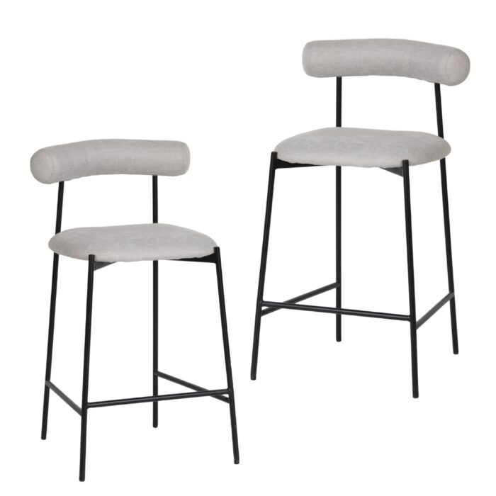 Soren Bar Stool Beige Seat Black Metal Legs Set of 2