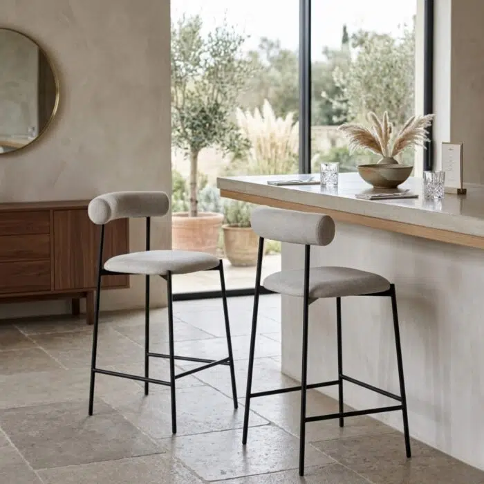 Soren Bar Stool Beige Seat Black Metal Legs Set of 2