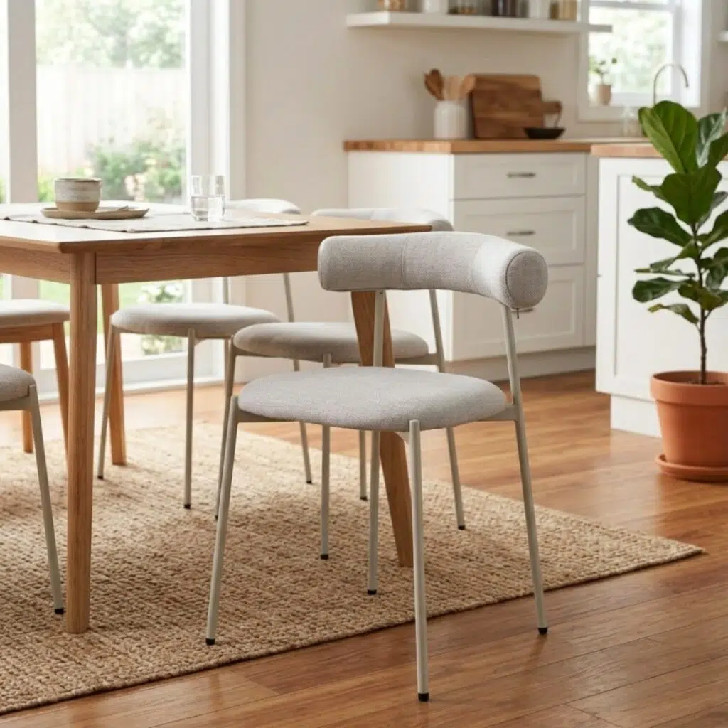 Soren Dining Chair in beige with metal frame and upholstered seat
