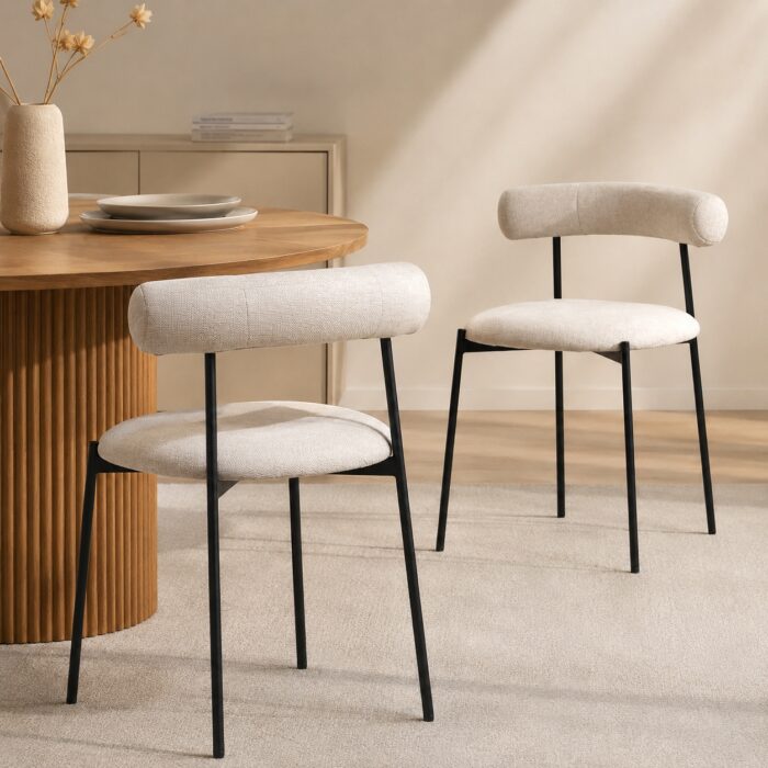 Soren Beige Dining Chair with Black Legs Set of 2