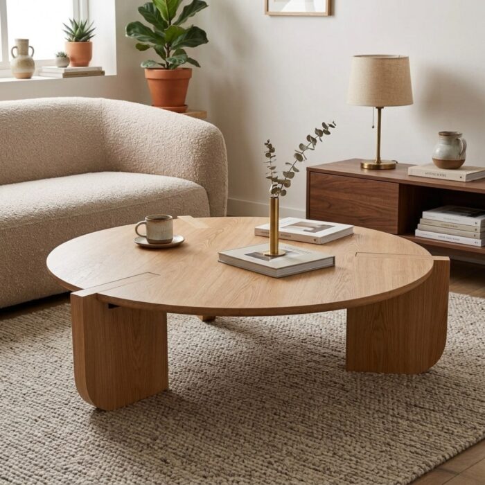 Arden 120cm round coffee table with ash veneer top and MDF base