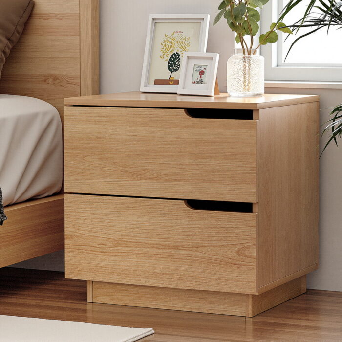 Artiss Pine Bedside Table with 2 Drawers
