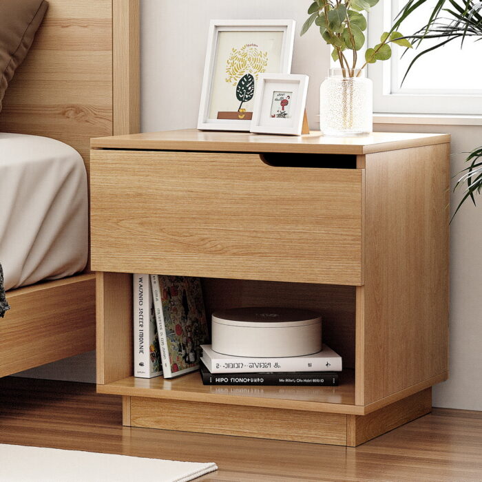 Pine bedside table with drawer and shelf for bedroom or living room