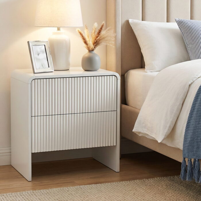 Beige Artiss bedside table with two push-to-open drawers