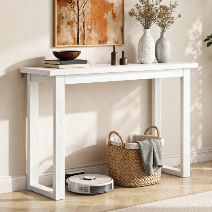 Artiss White Console Table 110CM with Wood Grain Top and Ski Legs