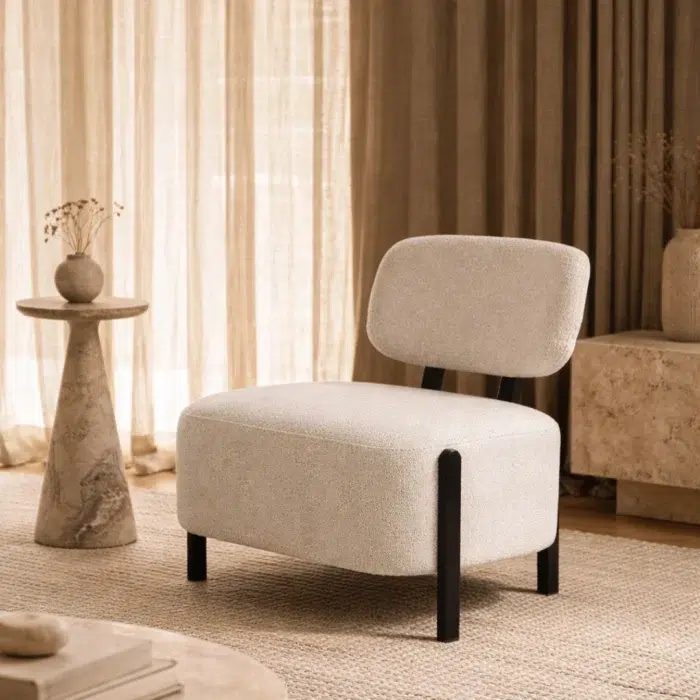 Felix Accent Chair in beige fabric with metal frame for modern interiors