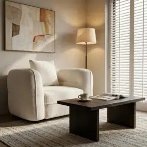 Rhea Armchair: Modern minimalist design with soft upholstery for cozy comfort