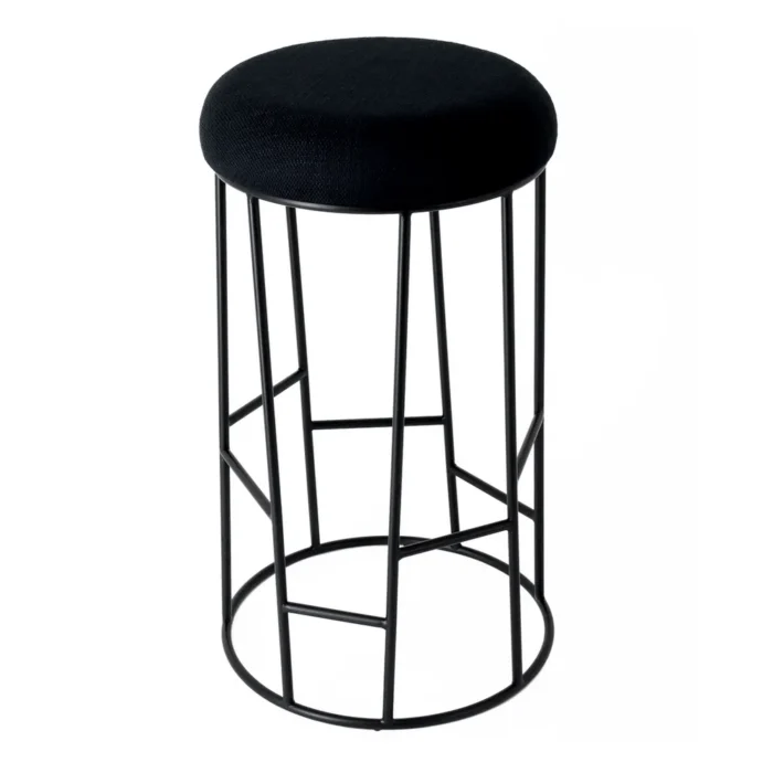 Aiden Black Steel Bar Stool with Black Linen Upholstery