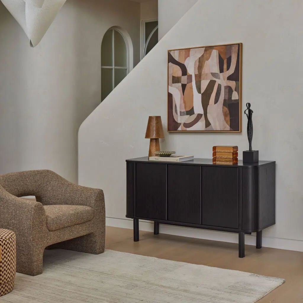 Felix Buffet Unit in black oak veneer with curved edges